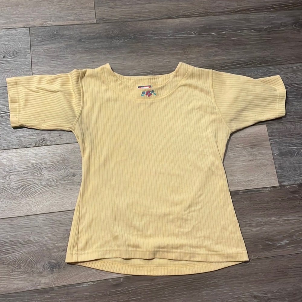 62 East, light yellow flower shirt